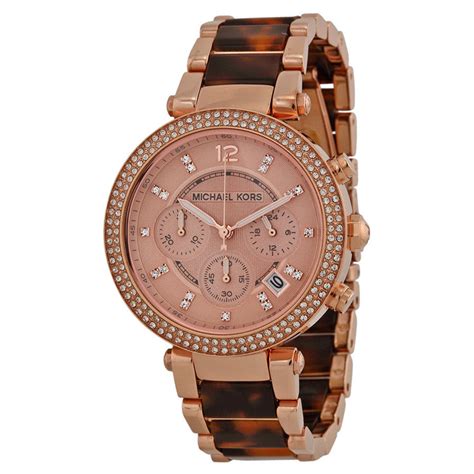 mk5538 michael kors rose gold &|Michael Kors Women's Chronograph Parker Tortoise Acetate and .